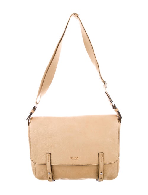 Tumi Pebbled Leather Messenger Bag Silver