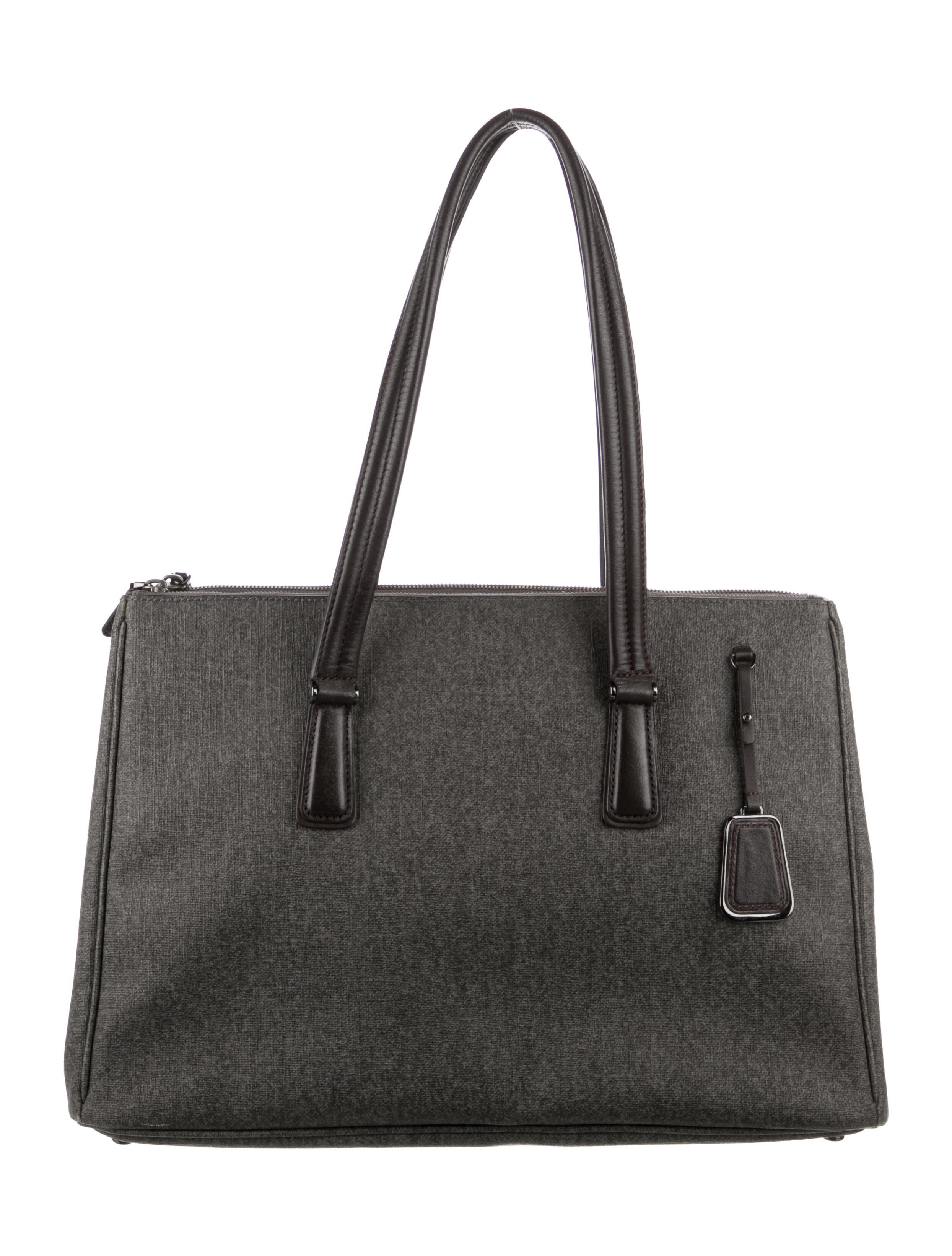 Tumi Coated Canvas LeatherTrimmed Shoulder Bag Grey Shoulder Bags