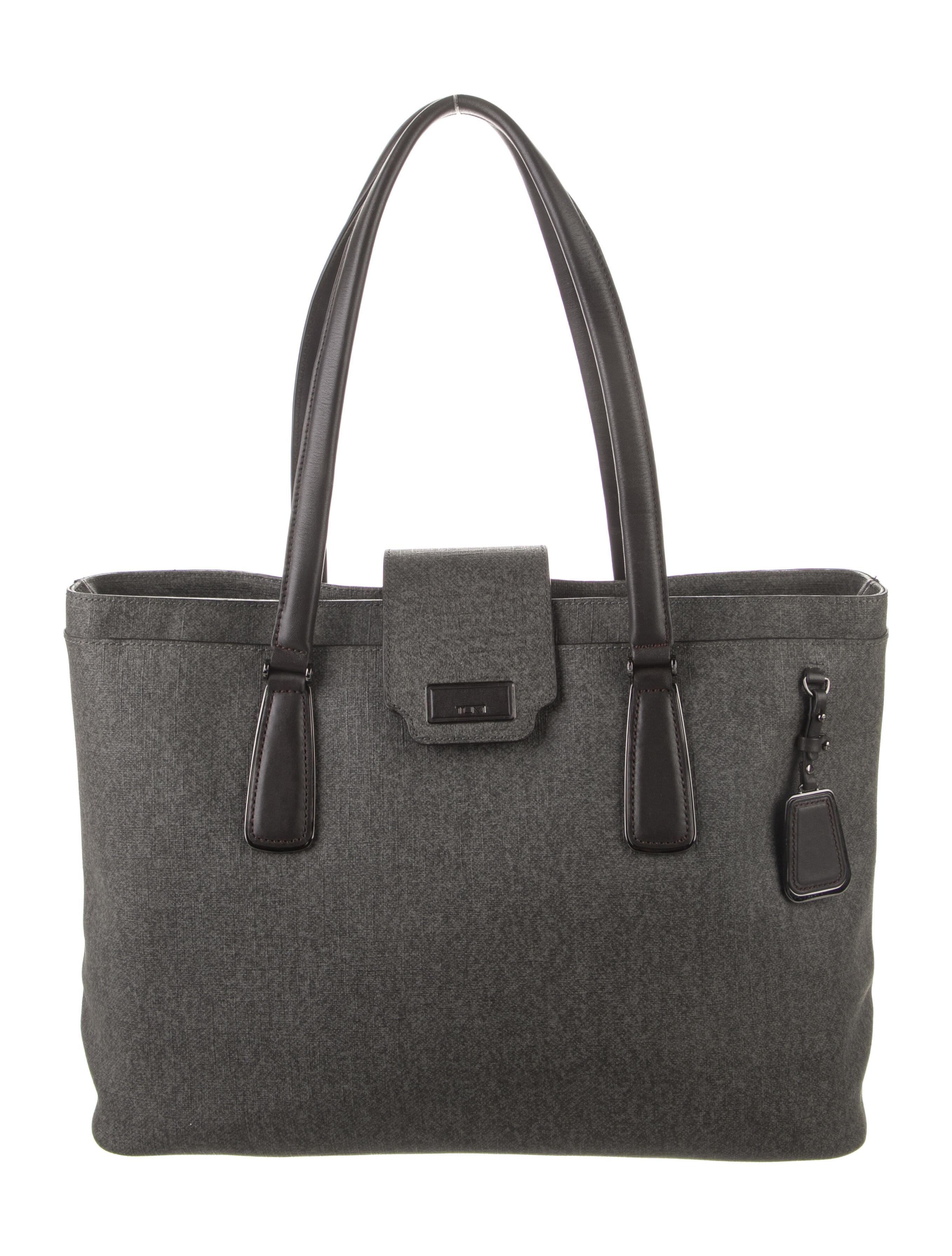 Tumi Leather Trimmed Canvas Tote Grey Totes, Handbags TMI46177