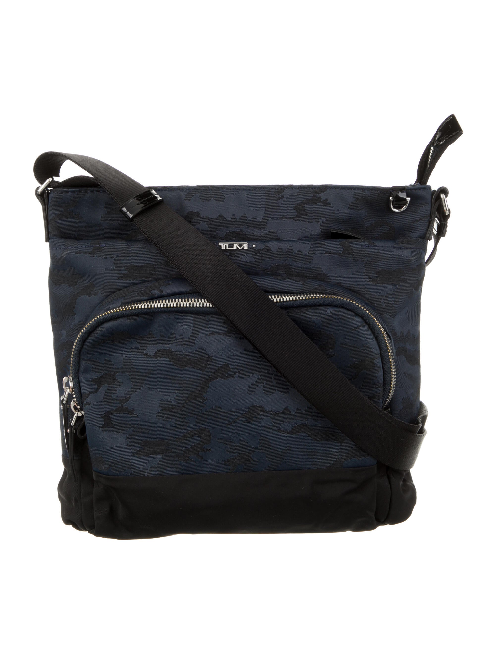 Tumi Army Fatigue Patent LeatherTrimmed Crossbody Bag Blue Crossbody