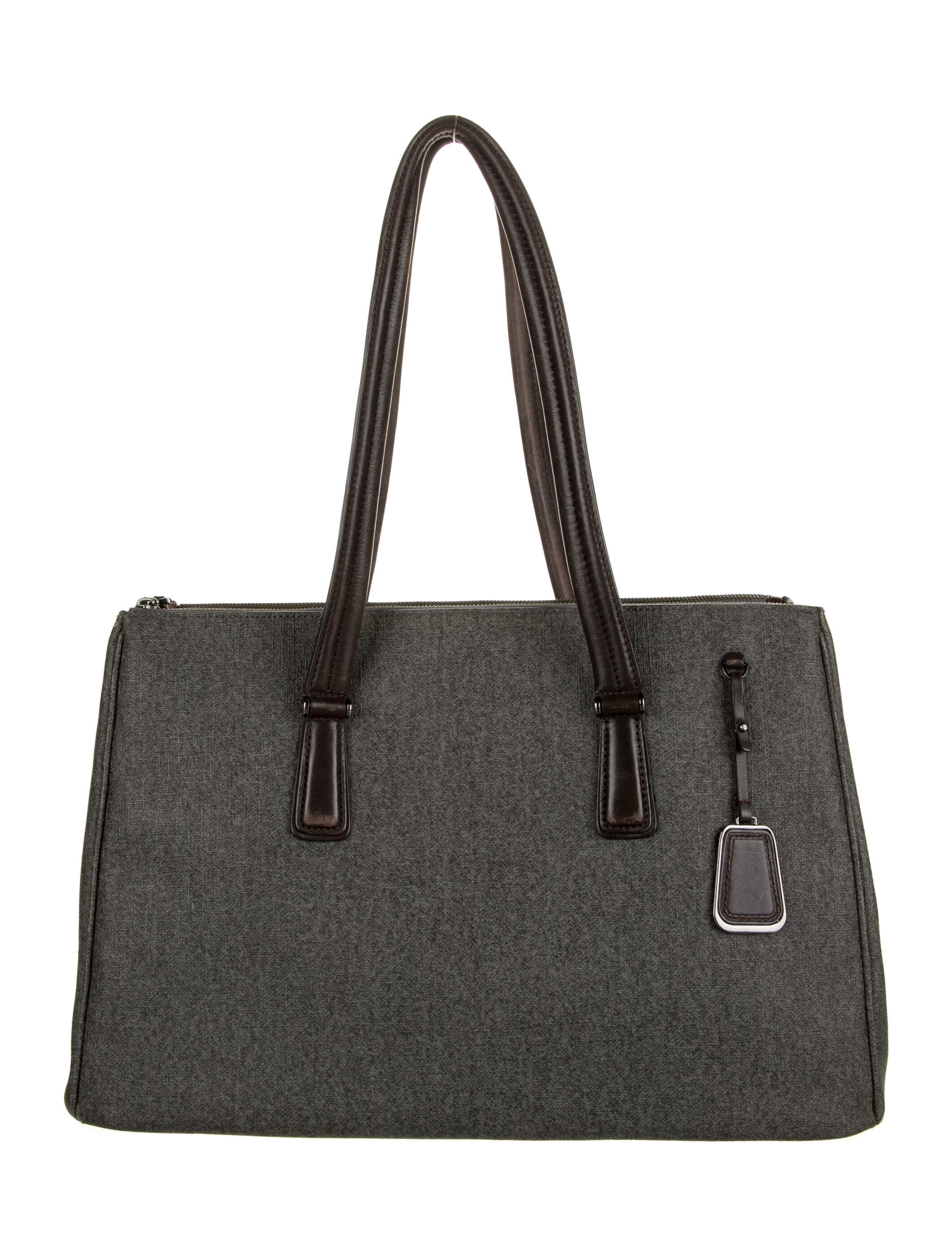 Tumi Coated Canvas LeatherTrimmed Tote Grey Totes, Handbags