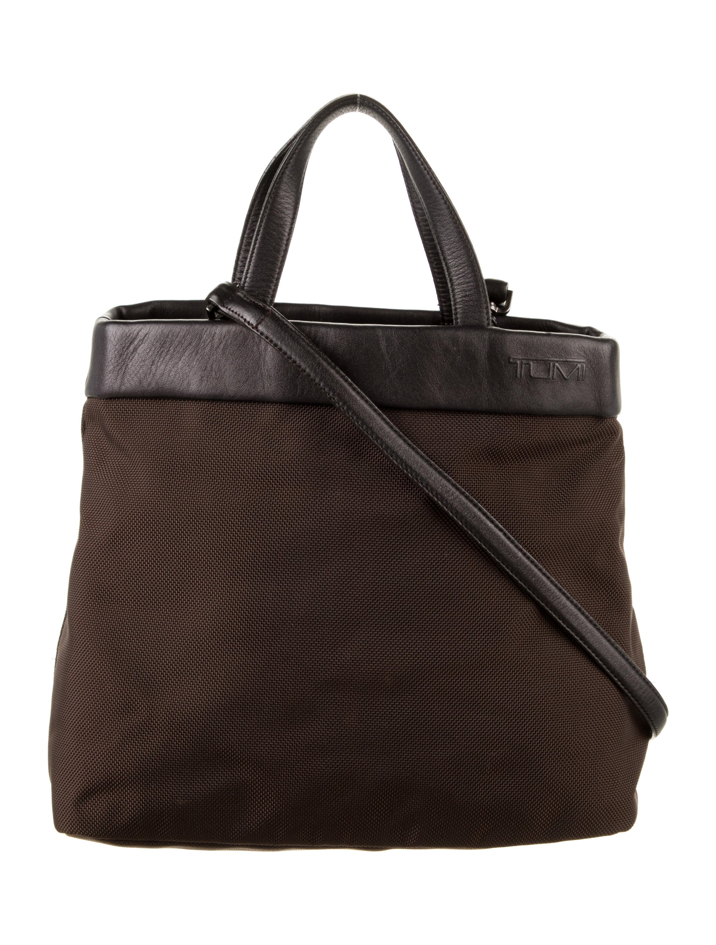 Tumi Canvas LeatherTrimmed Shoulder Bag Brown Shoulder Bags