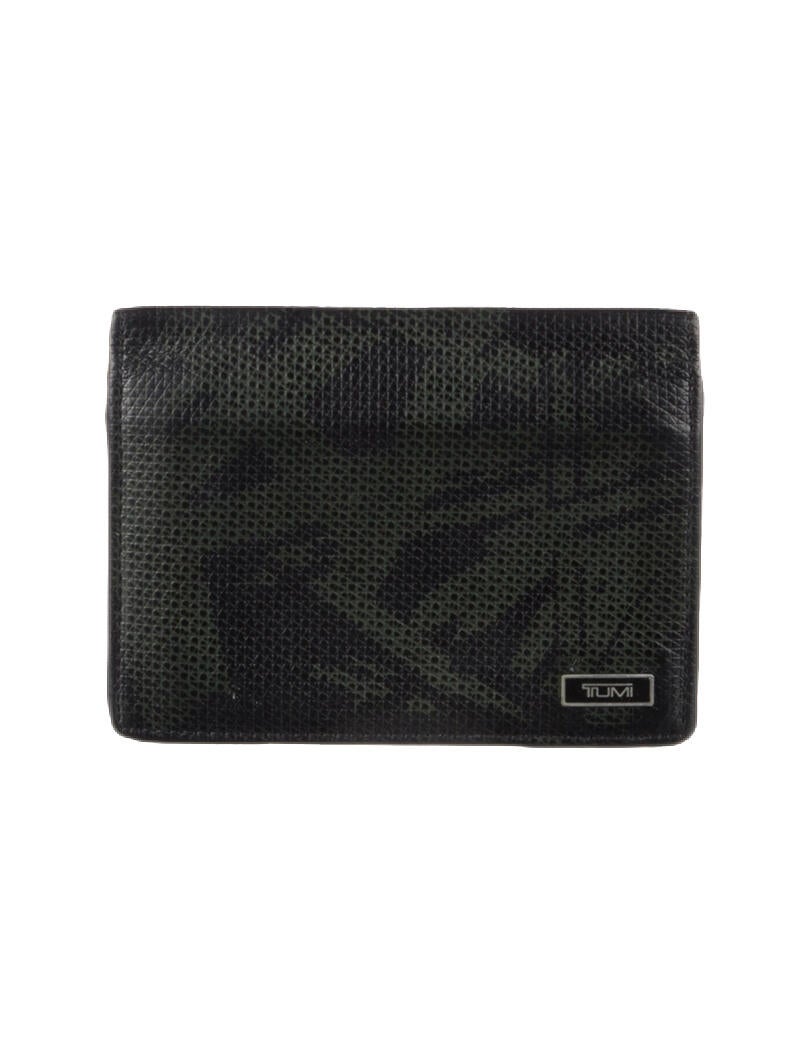 Tumi Leather Printed Card Holder Green Wallets, Accessories