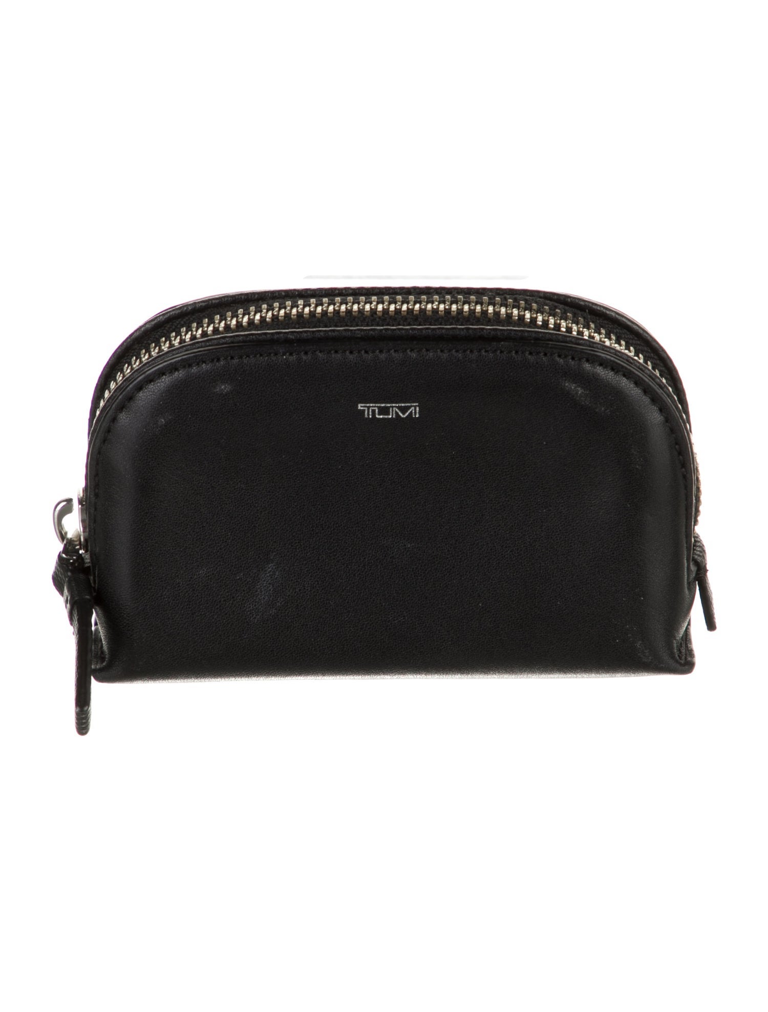 Tumi Silver Tone Leather Cosmetic Bag