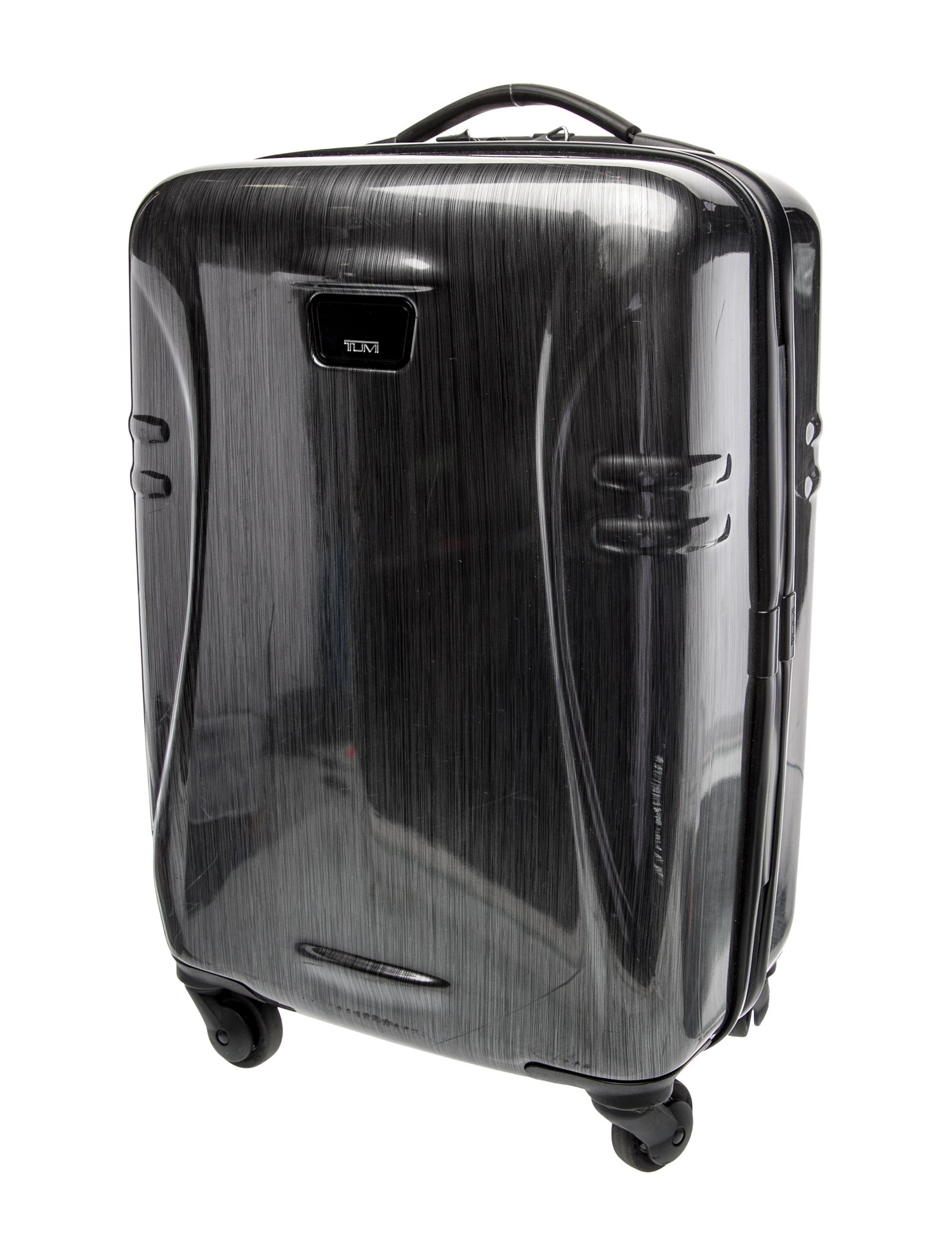Tumi Men's grey hard shell luggage suitcase.