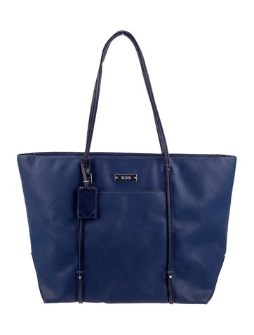 Pre-owned Tumi Saffiano Leather Tote In Blue
