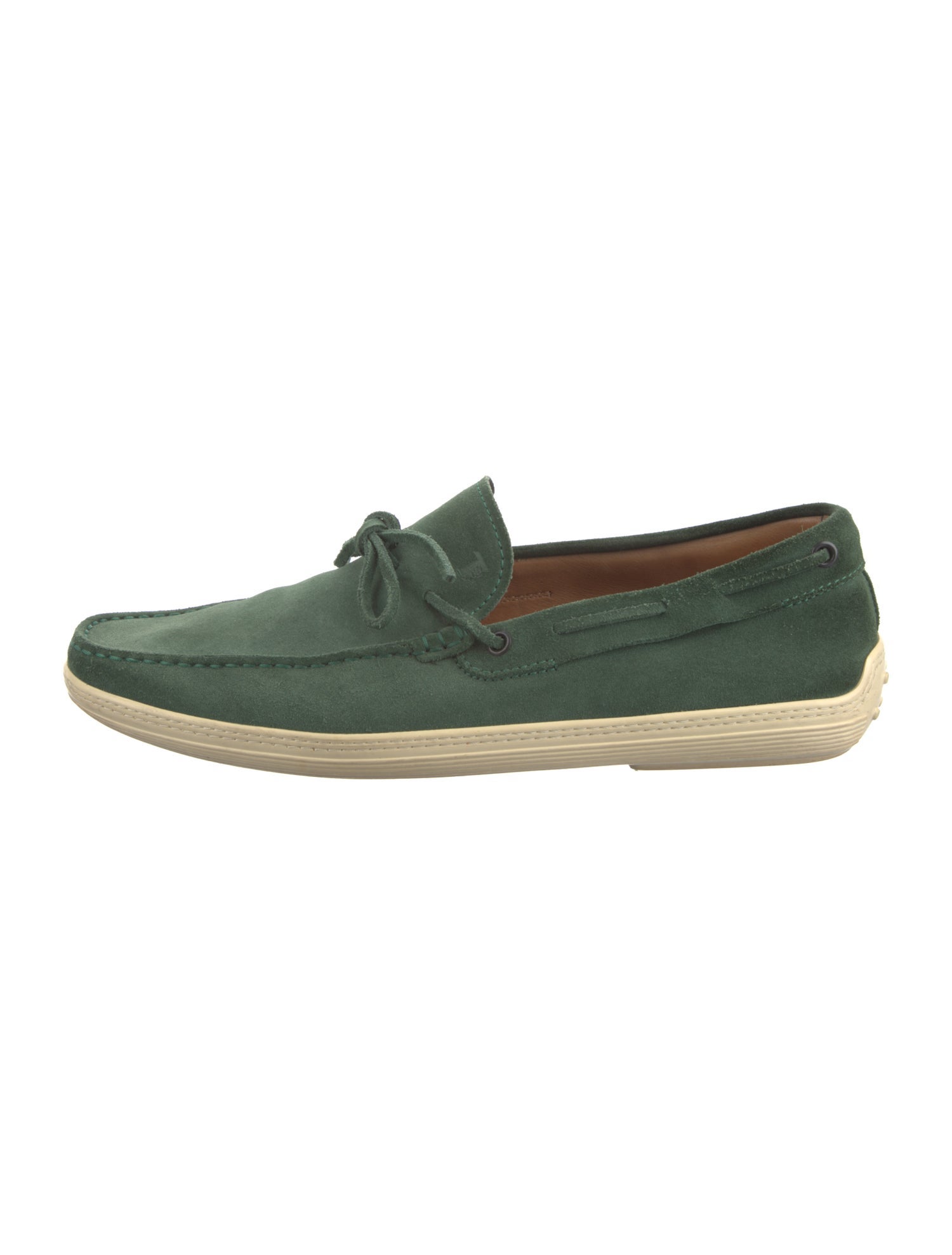 Tod's Suede Bow Accents Boat Shoes Green Loafers, Shoes TOD136692
