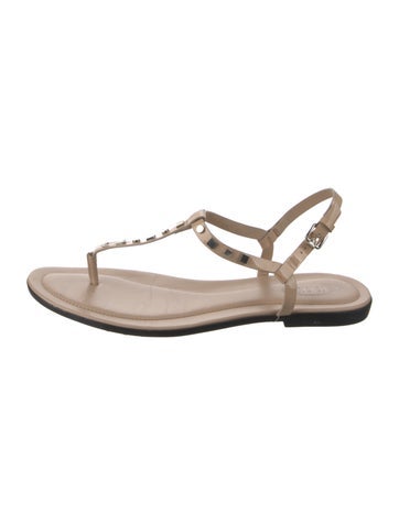 Tod's Sandals Patent Leather Studded Accents T-Strap 11