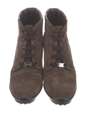 Tod's Suede Leather Trim Embellishment Lace-Up Boots