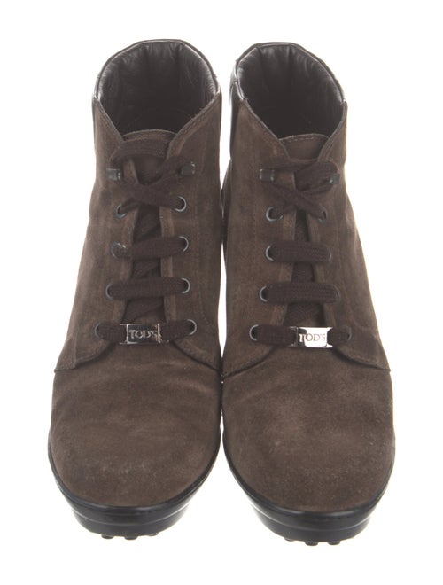 Tod's Suede Leather Trim Embellishment Lace-Up Boots