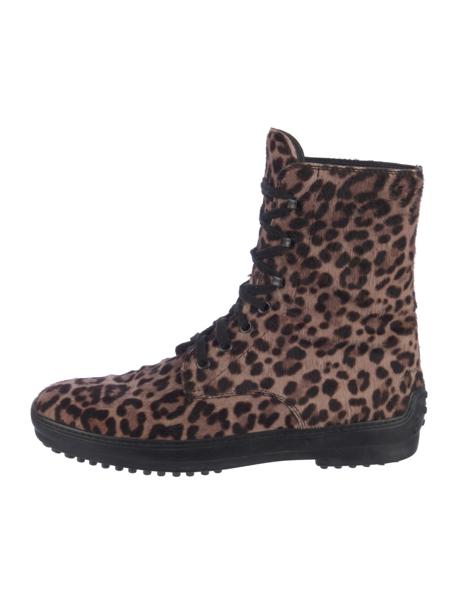Tod's Ponyhair Animal Print Combat Boots