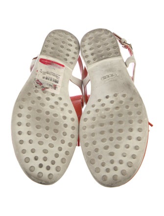 Tod's Leather Fringe Trim Accent T-Strap Sandals