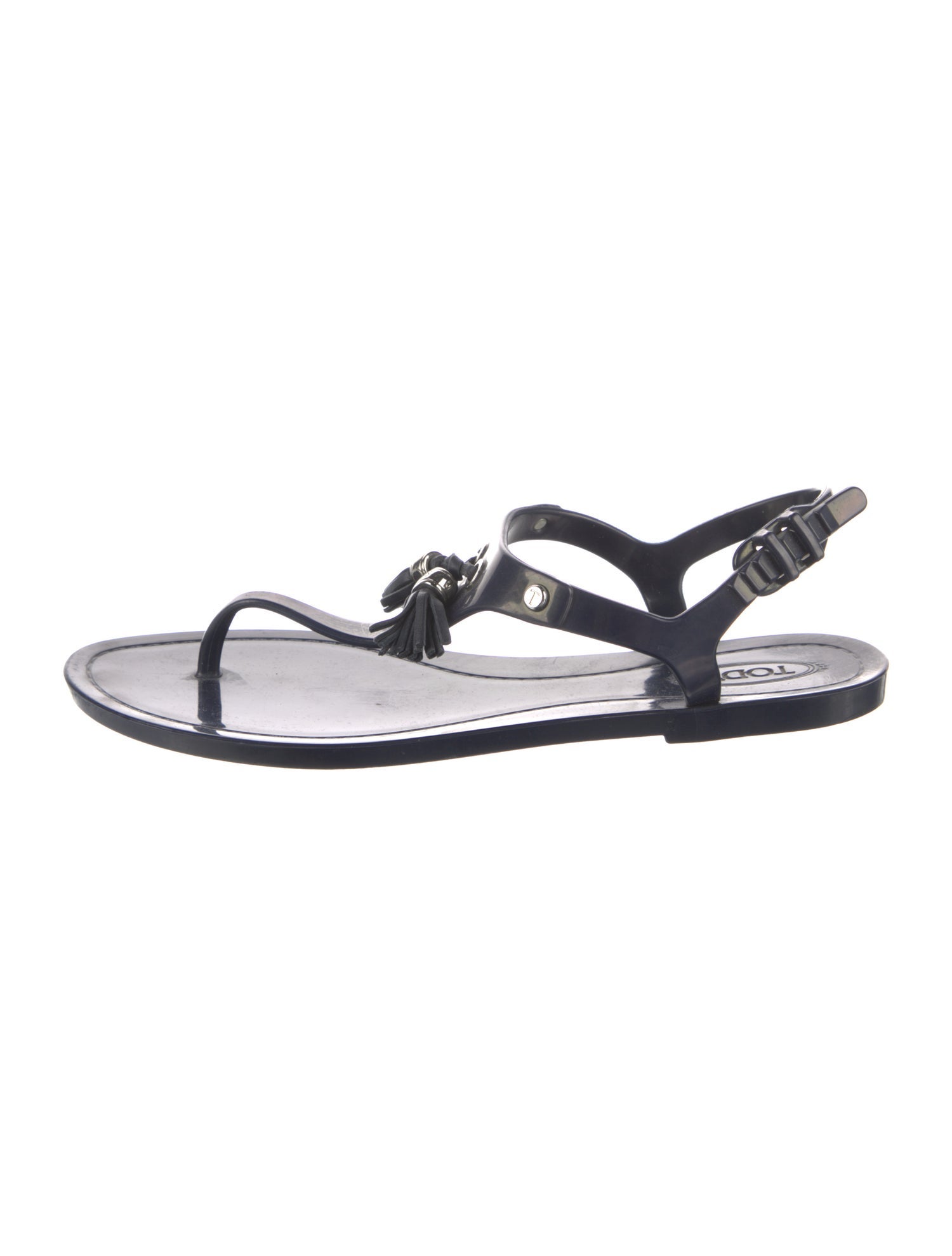 Tod's Rubber Tassel Accents T-Strap Sandals