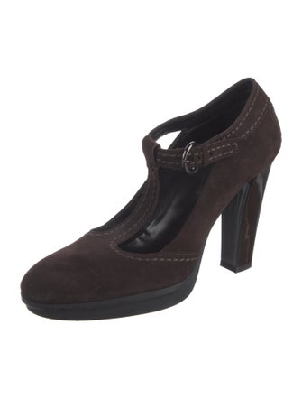 Tod's Suede Cutout Accent T-Strap Pumps