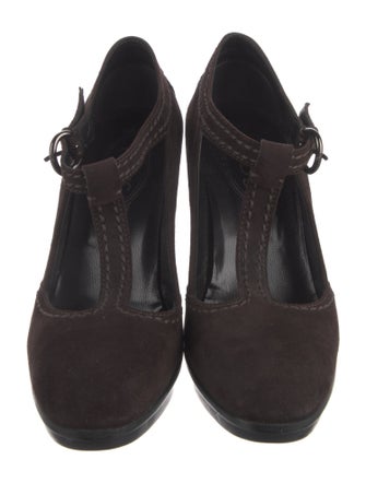 Tod's Suede Cutout Accent T-Strap Pumps