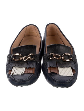 Tod's Leather Fringe Trim Accent Loafers