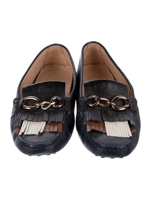 Tod's Leather Fringe Trim Accent Loafers