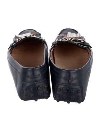 Tod's Leather Fringe Trim Accent Loafers