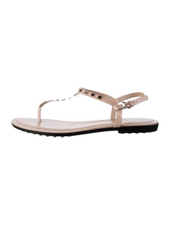 Tod's Leather Studded Accents T-Strap Sandals