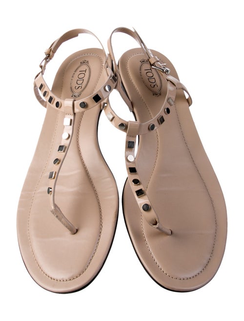 Tod's Leather Studded Accents T-Strap Sandals