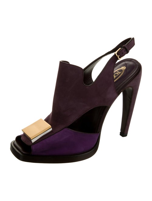 Tod's Suede Leather Trim Embellishment Slingback Pumps