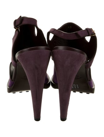 Tod's Suede Leather Trim Embellishment Slingback Pumps