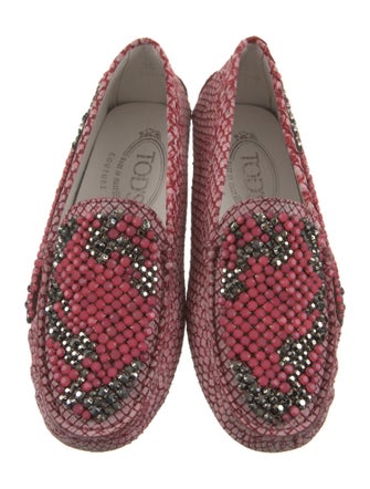 Tod's Suede Crystal Embellishments Loafers