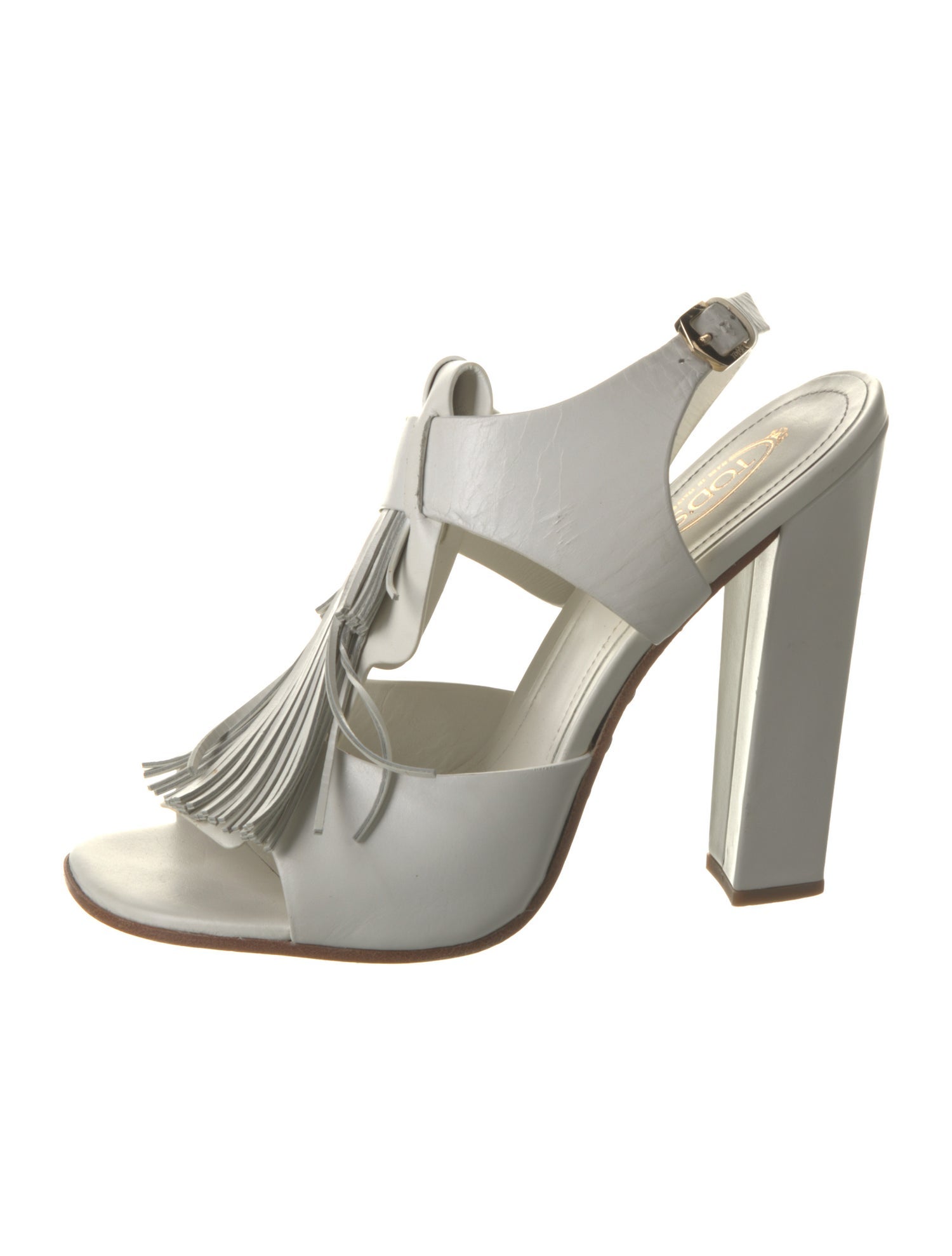 Tod's Leather Fringe Trim Accent Slingback Sandals