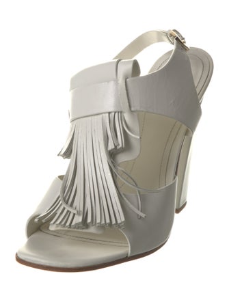 Tod's Leather Fringe Trim Accent Slingback Sandals