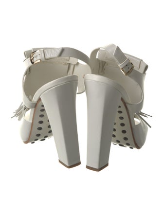 Tod's Leather Fringe Trim Accent Slingback Sandals