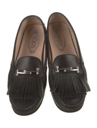 Tod's Leather Fringe Trim Accent Loafers