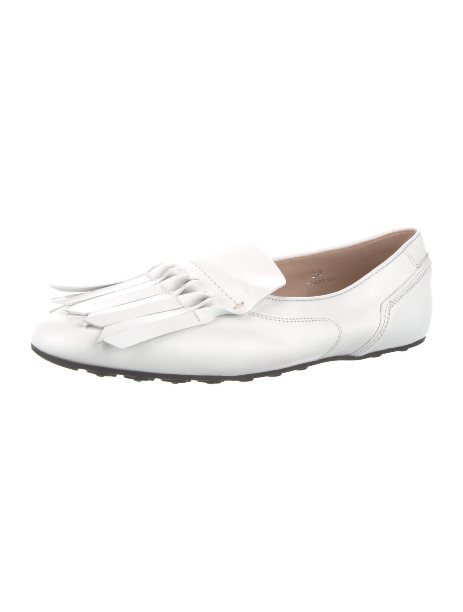 Tod's Leather Fringe Trim Accent Loafers