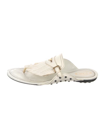 Tod's Sandals Leather Fringe Trim Accent Slides 11
