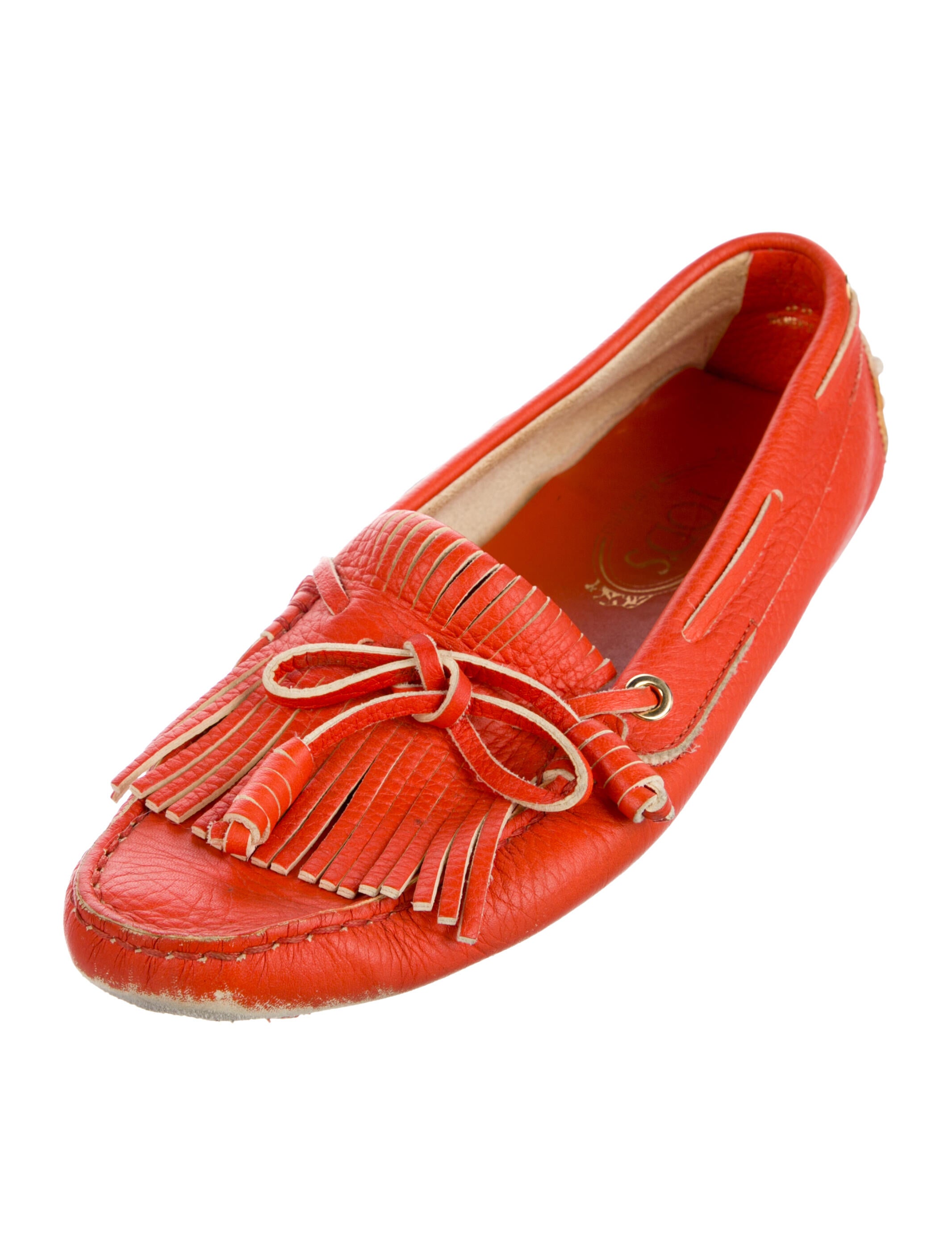 Tod's Leather Fringe Trim Accent Loafers