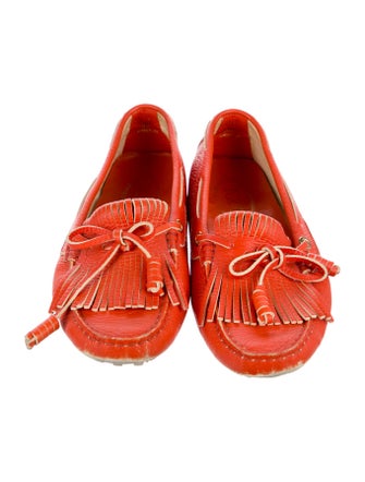 Tod's Leather Fringe Trim Accent Loafers