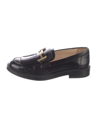 Tod's Leather Fringe Trim Accent Loafers