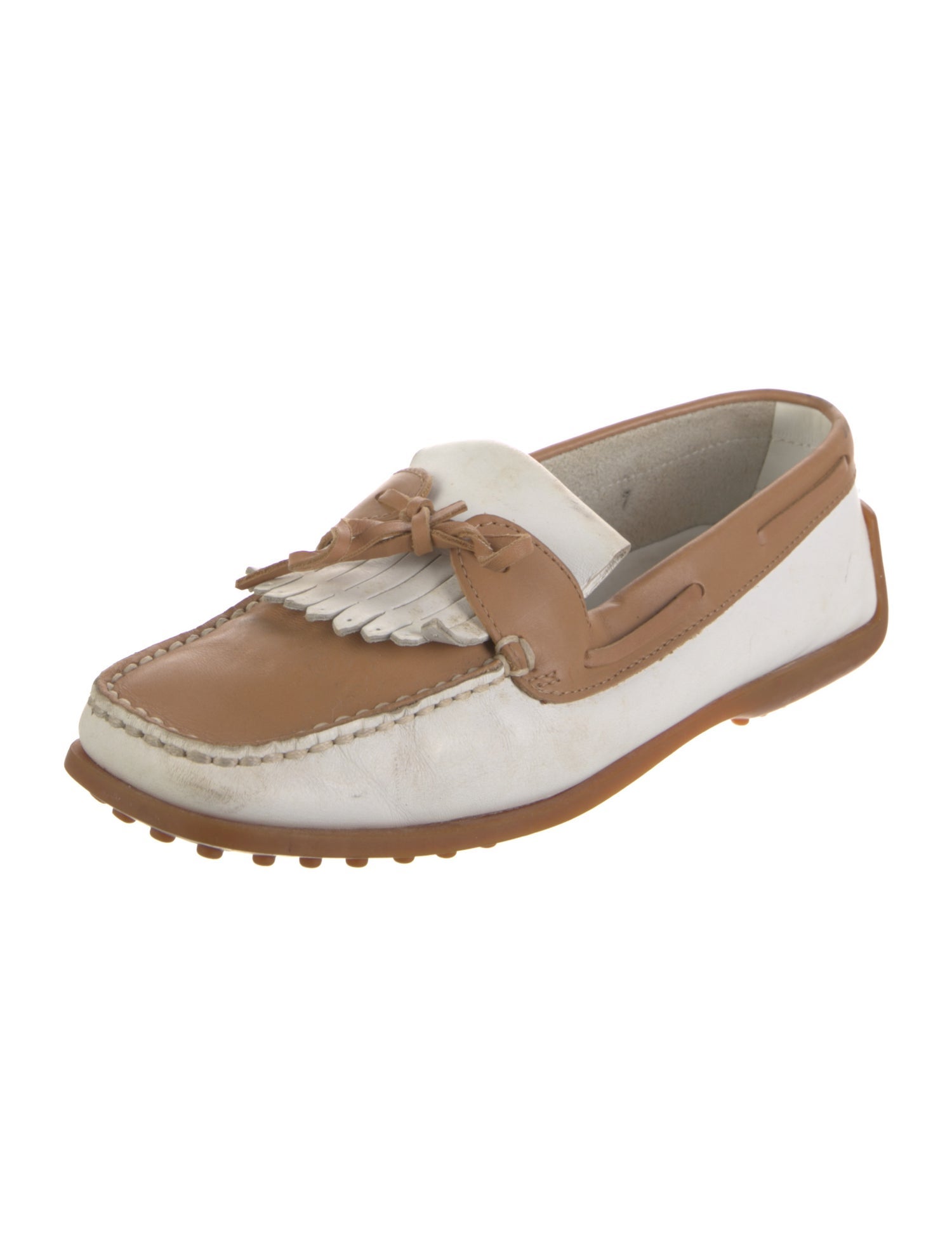 Tod's Leather Fringe Trim Accent Loafers