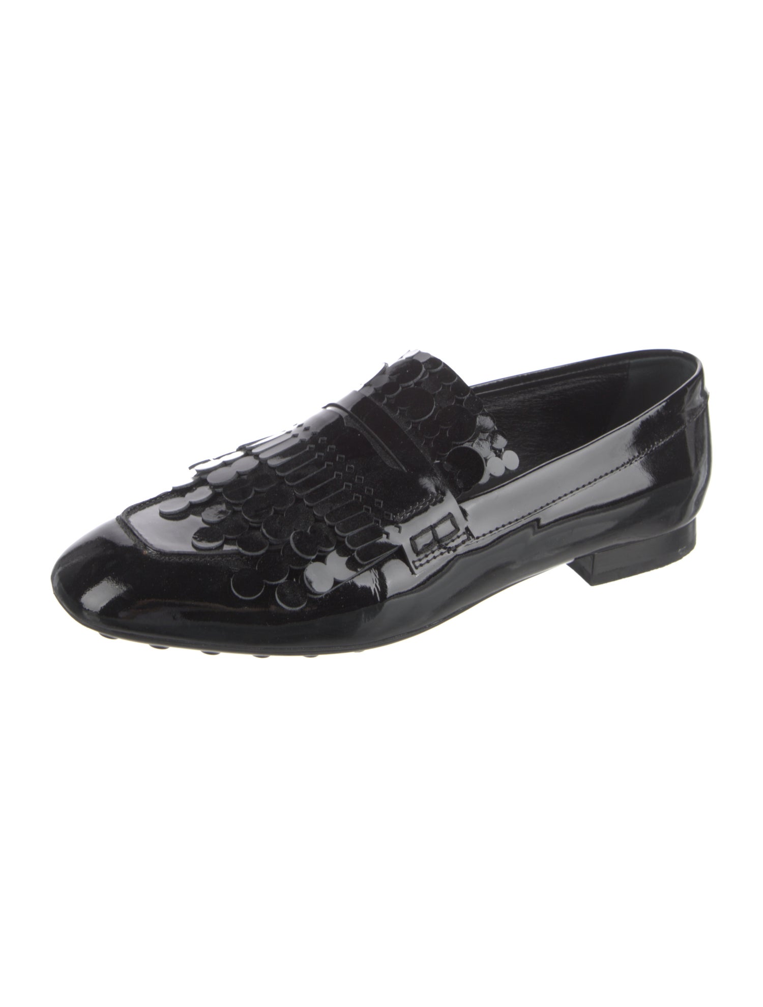 Tod's Patent Leather Fringe Trim Accent Loafers