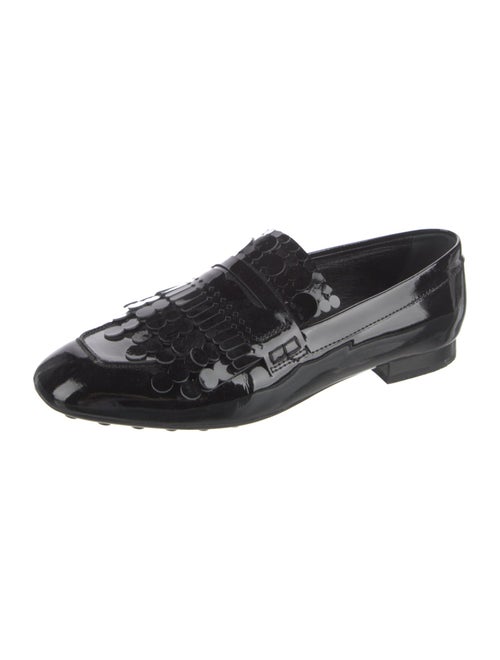 Tod's Patent Leather Fringe Trim Accent Loafers