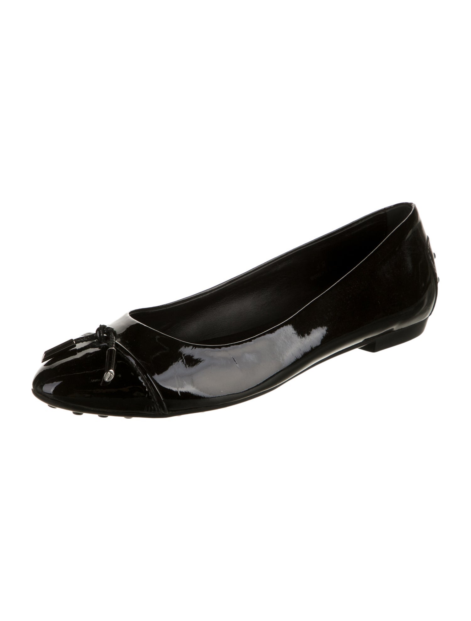 Tod's Patent Leather Tassel Accents Ballet Flats