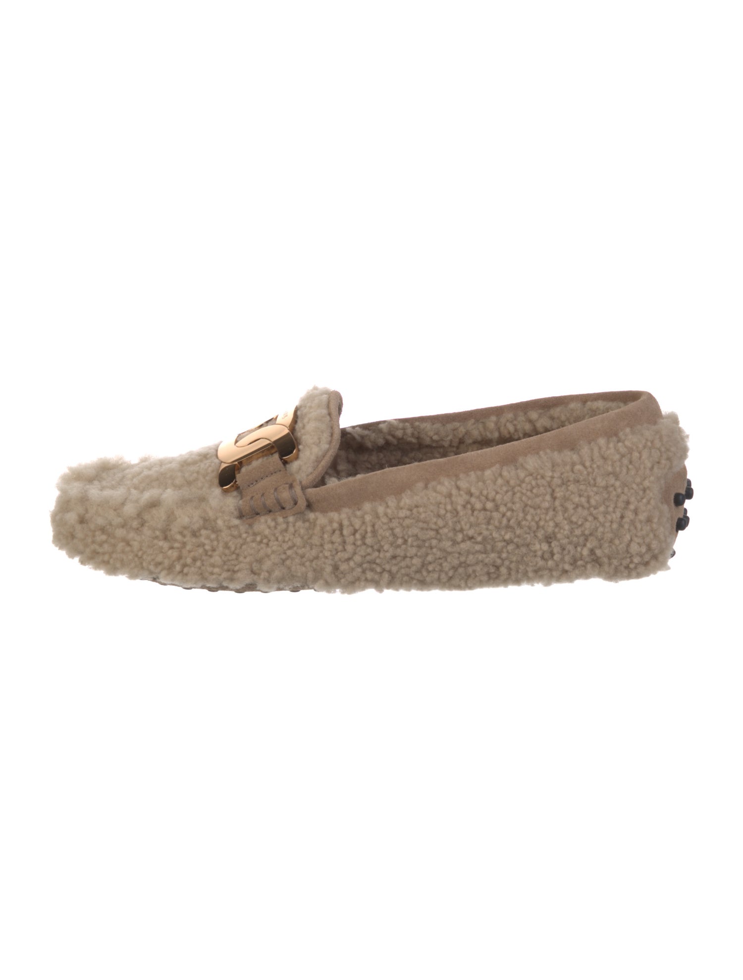 Tod's Shearling Chain-Link Accents Moccasins