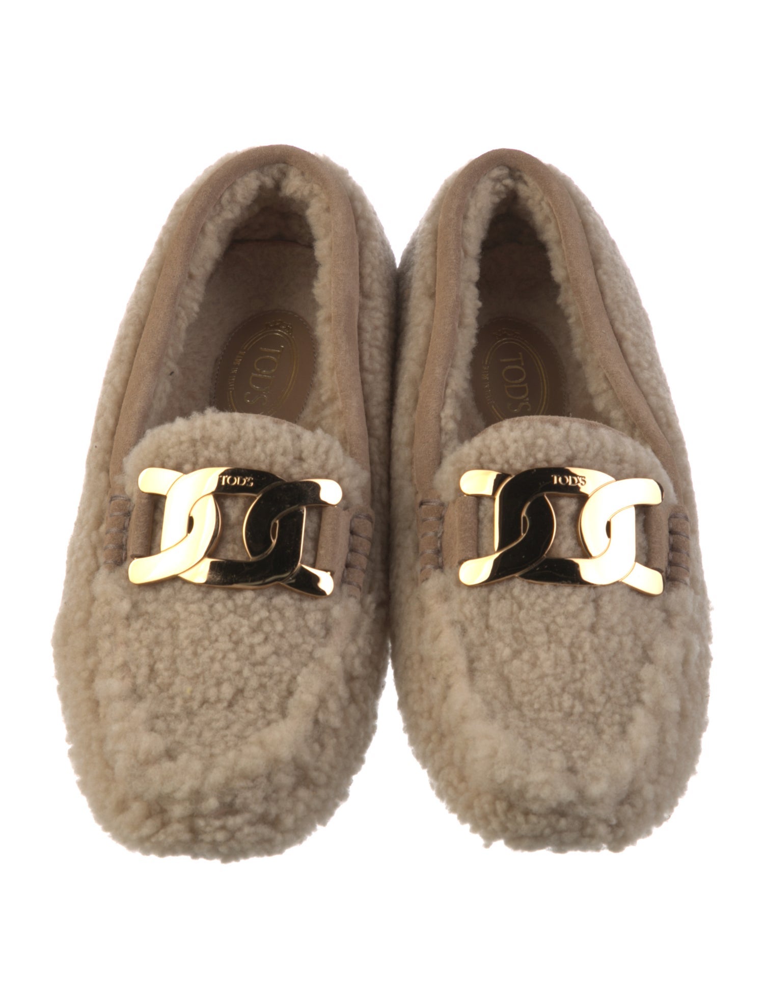 Tod's Shearling Chain-Link Accents Moccasins