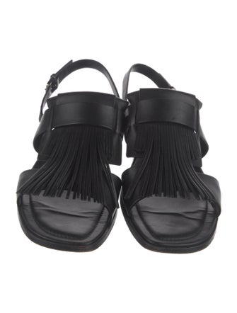 Tod's Leather Fringe Trim Accent Slingback Sandals