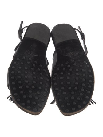 Tod's Leather Fringe Trim Accent Slingback Sandals