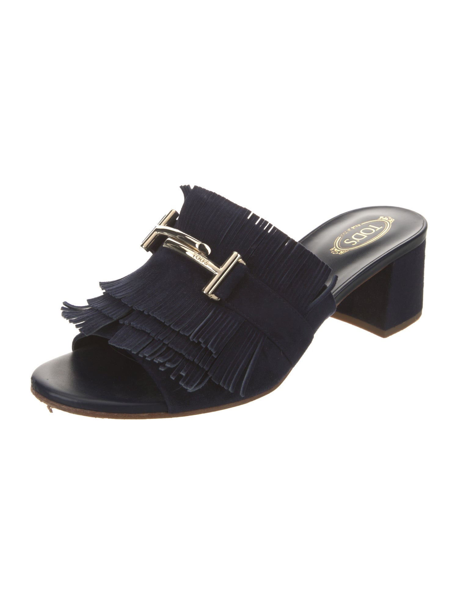 Tod's Suede Fringe Trim Accent Slides