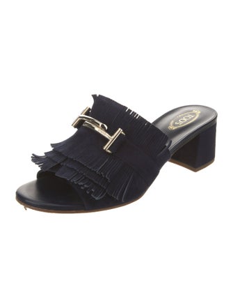 Tod's Suede Fringe Trim Accent Slides