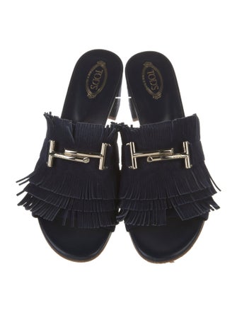 Tod's Suede Fringe Trim Accent Slides