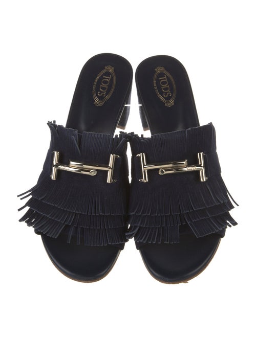 Tod's Suede Fringe Trim Accent Slides