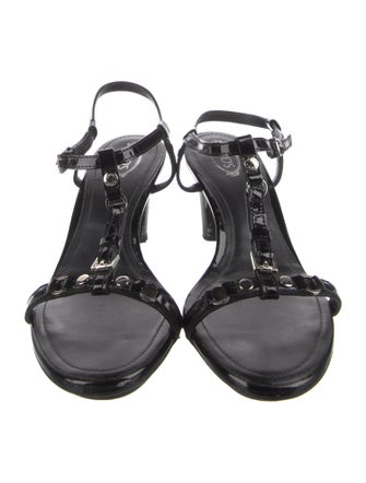 Tod's Patent Leather Studded Accents T-Strap Sandals