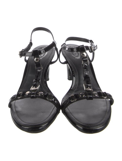 Tod's Patent Leather Studded Accents T-Strap Sandals